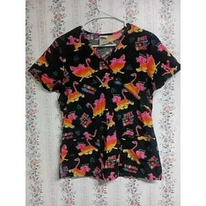 Disney Scrub Top Womens S Lion King Black Pink Simba Short Sleeve Cotton Shirt